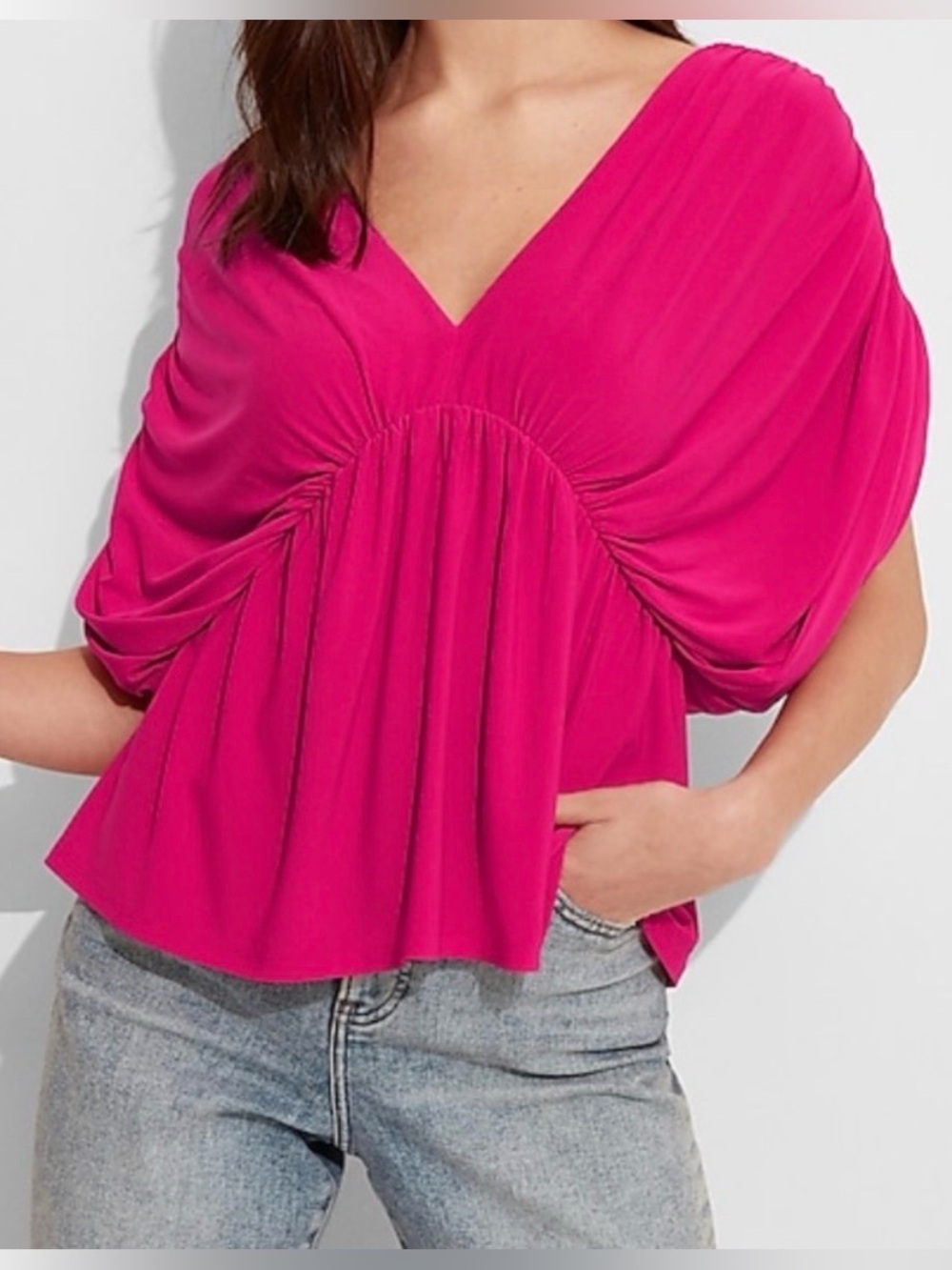 Express Draped Fuchsia V-Neck Blouse
